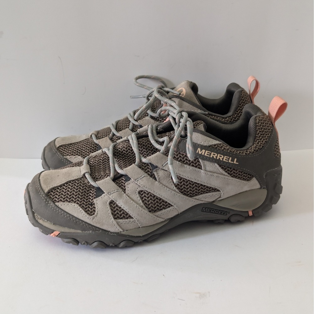 Merrell Alverstone Hiking Shoes Womens Grey Pink Suede Mesh Trail Sneakers 9.5
